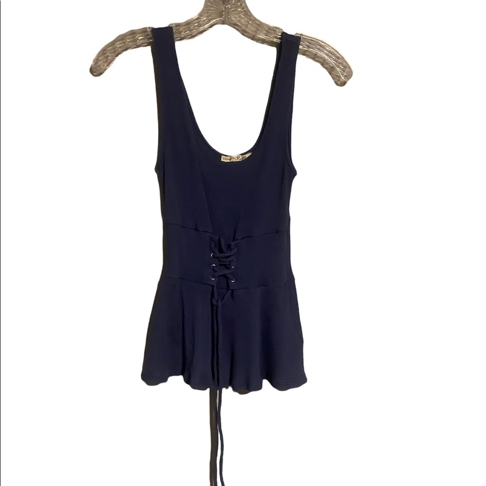 Women’s Dark Blue Ribbed Corset-style Tank Top